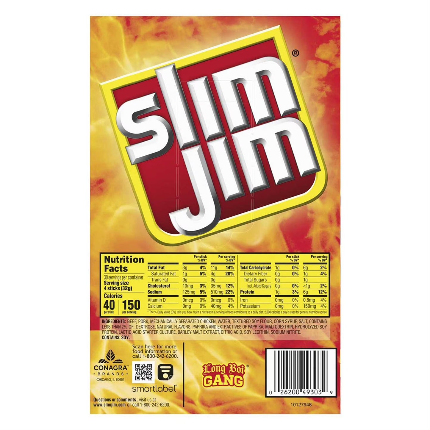Slim Jim Snack-Sized Smoked Meat Stick, Mild Flavor, .28 oz., 120 pk.