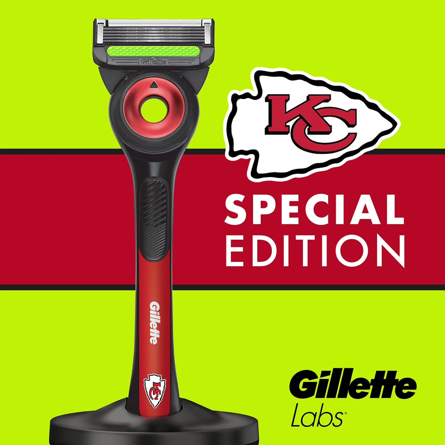 Gillette Labs NFL Kansas City Chiefs Men's Razor, Handle + 8 Cartridges