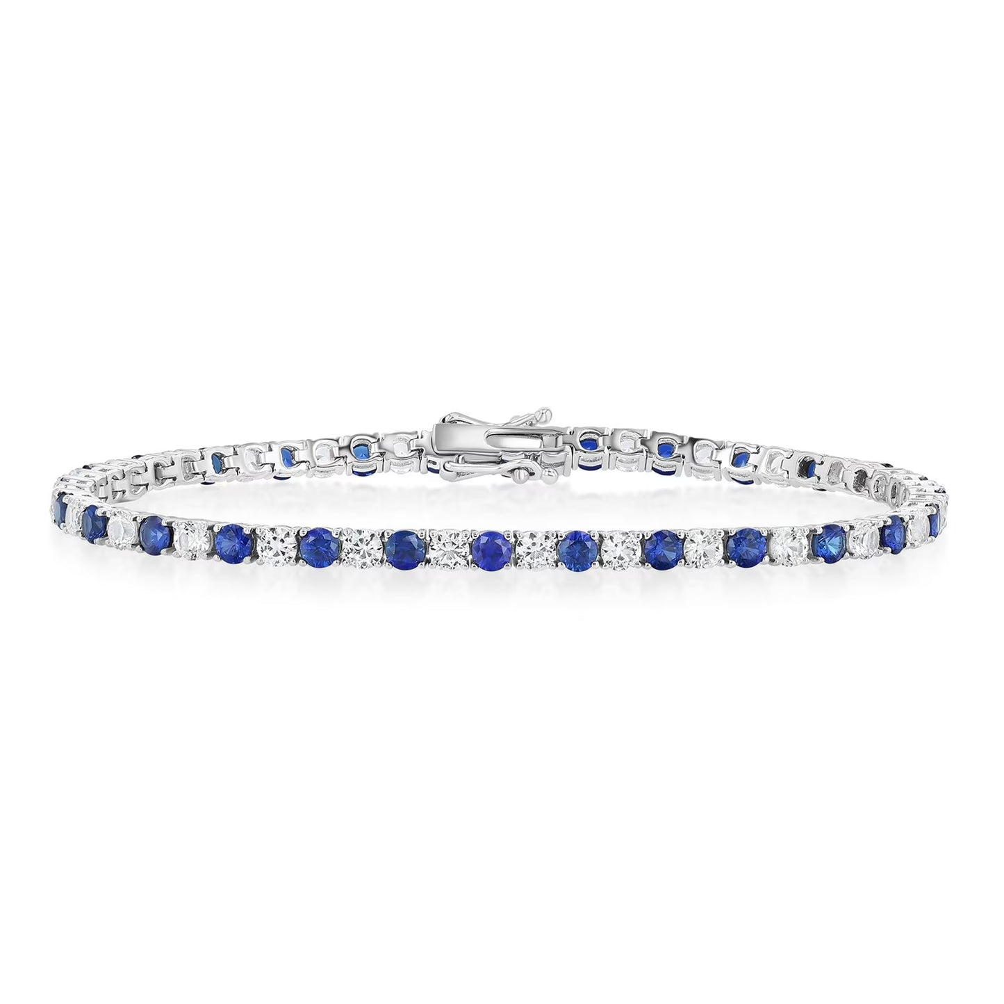 Lab Created White Sapphire Round Cut Gemstone Tennis Bracelet in Sterling Silver