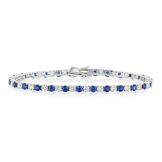 Lab Created White Sapphire Round Cut Gemstone Tennis Bracelet in Sterling Silver