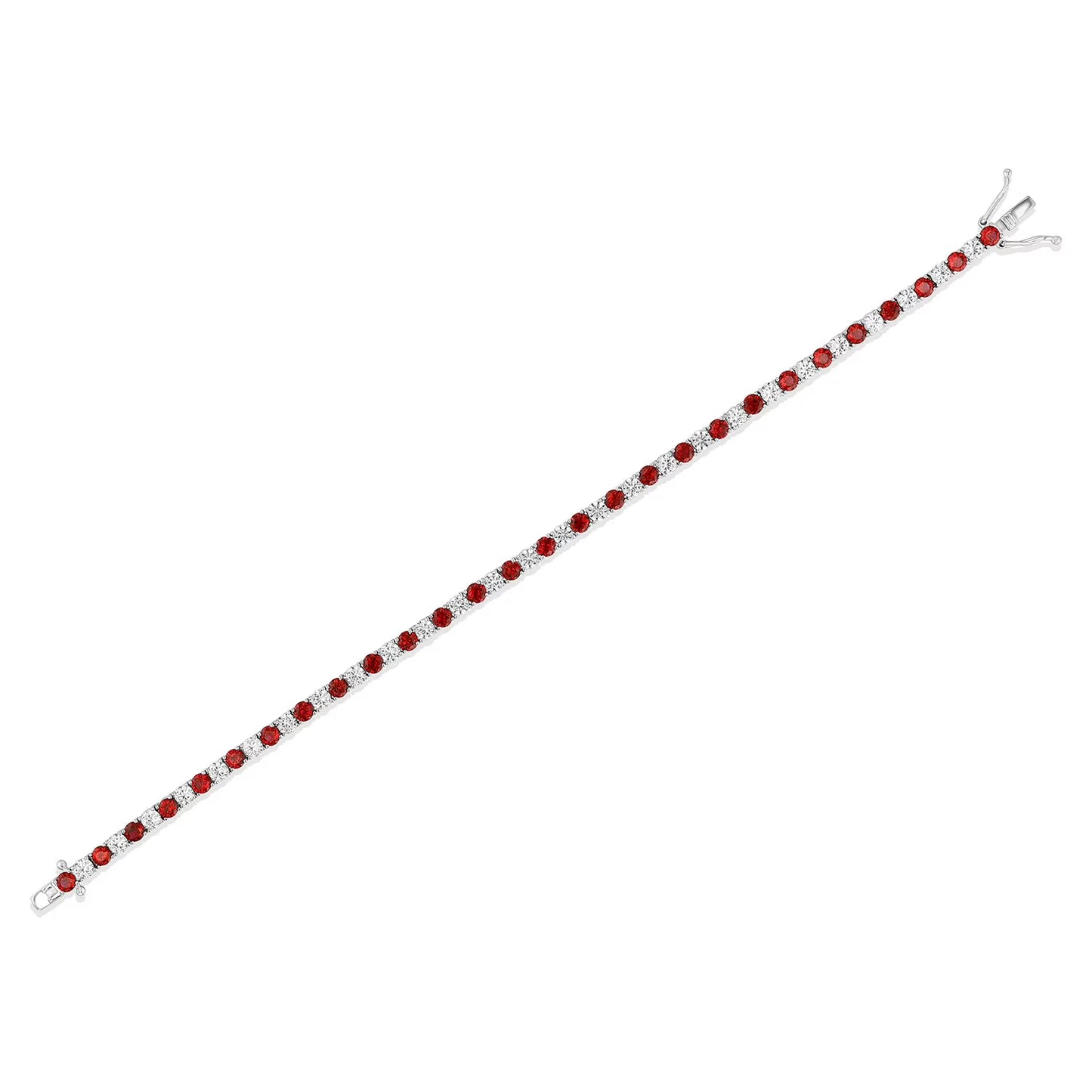 Lab Created White Sapphire Round Cut Gemstone Tennis Bracelet in Sterling Silver