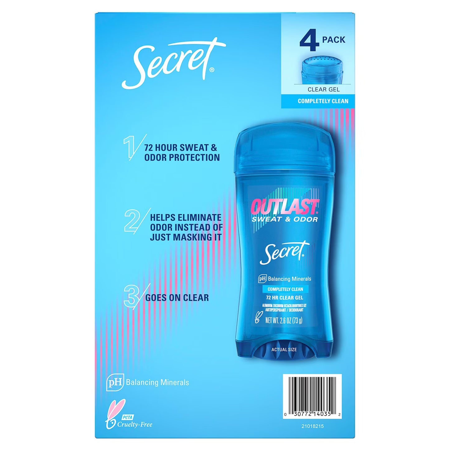 Secret Outlast Clear Gel Deodorant, Completely Clean, 2.6 oz., 4 pk.