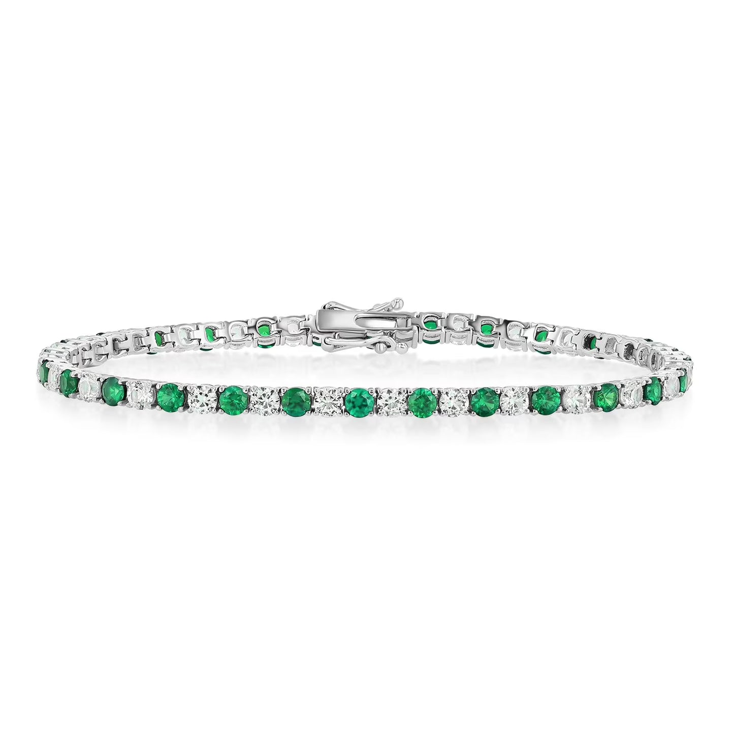 Lab Created White Sapphire Round Cut Gemstone Tennis Bracelet in Sterling Silver