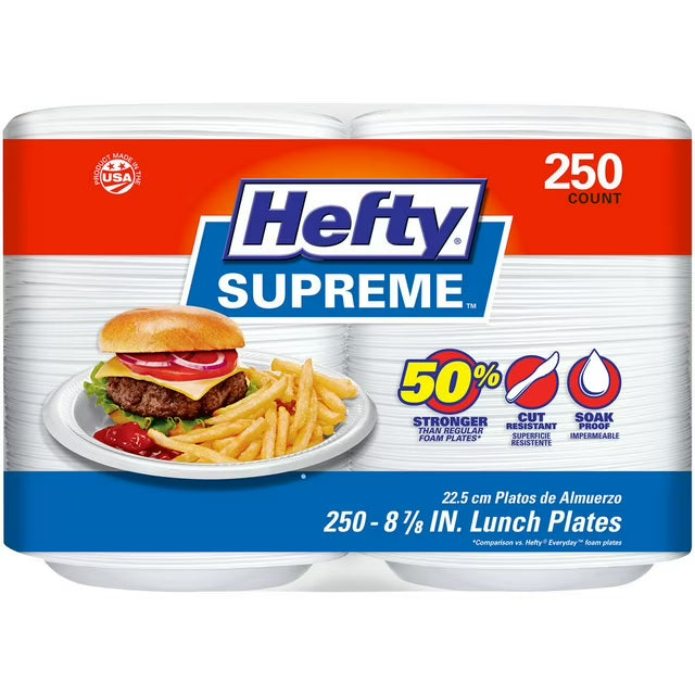 Hefty Supreme Foam Disposable Lunch Plates, 8 7/8", 250 ct.
