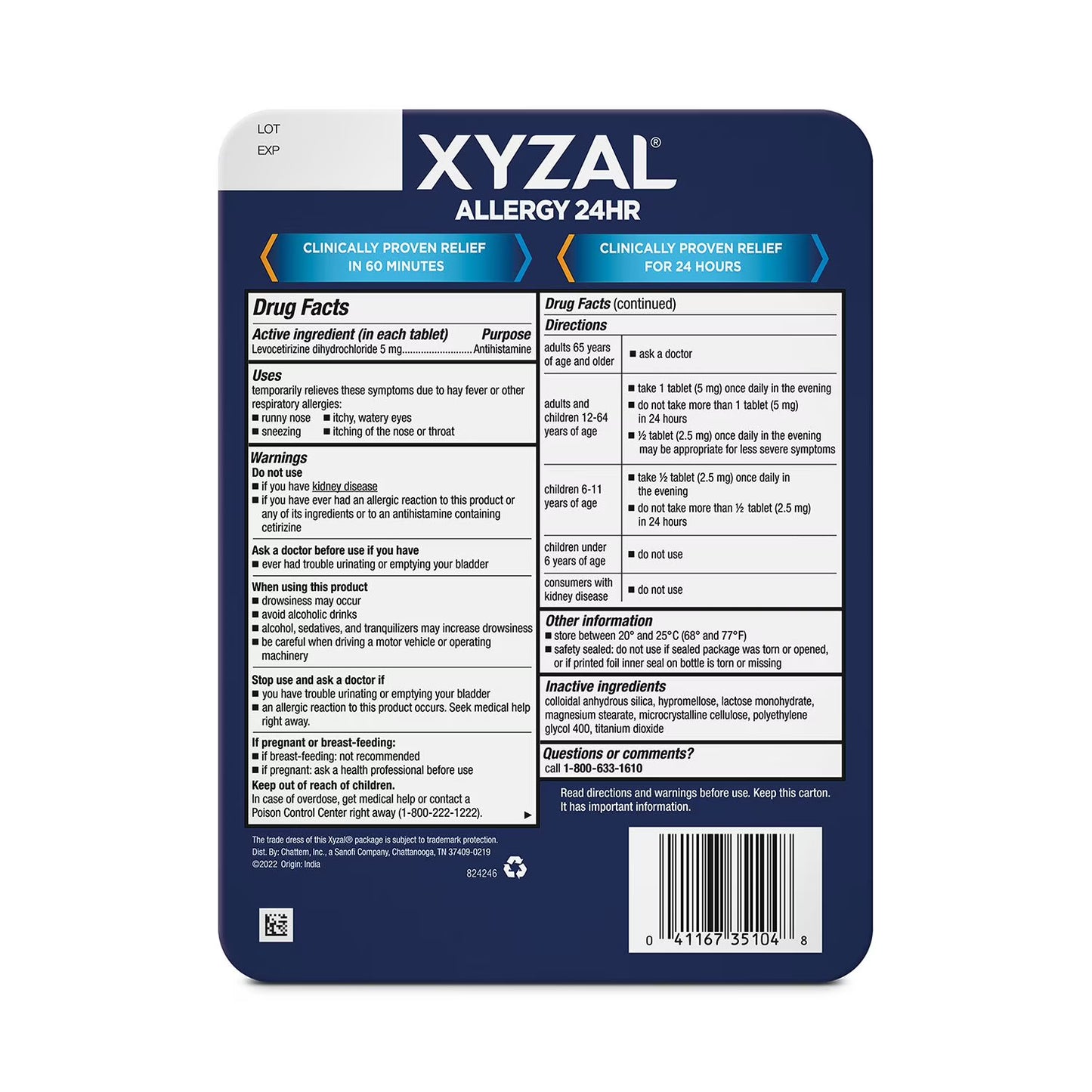 Xyzal 24-Hour Allergy Relief Tablets, 110 ct.