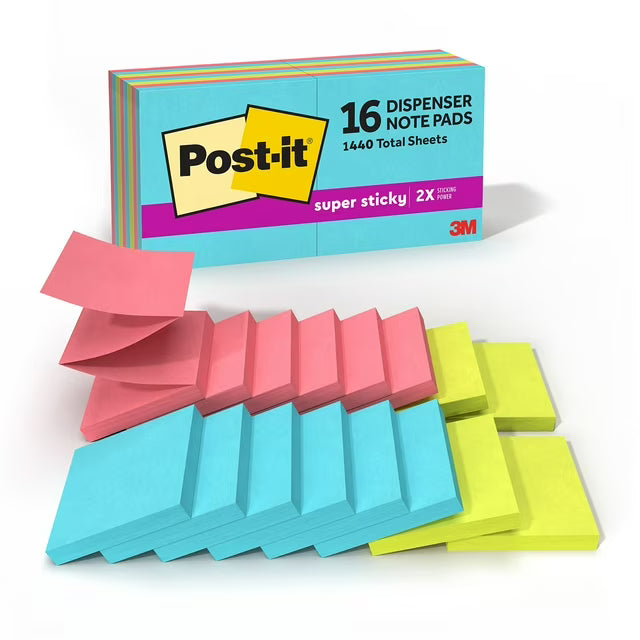Post-it Super Sticky Pop-up Notes, 3" x 3", Supernova Neons Collection, 16 Pack, 1,440 Total Sheets