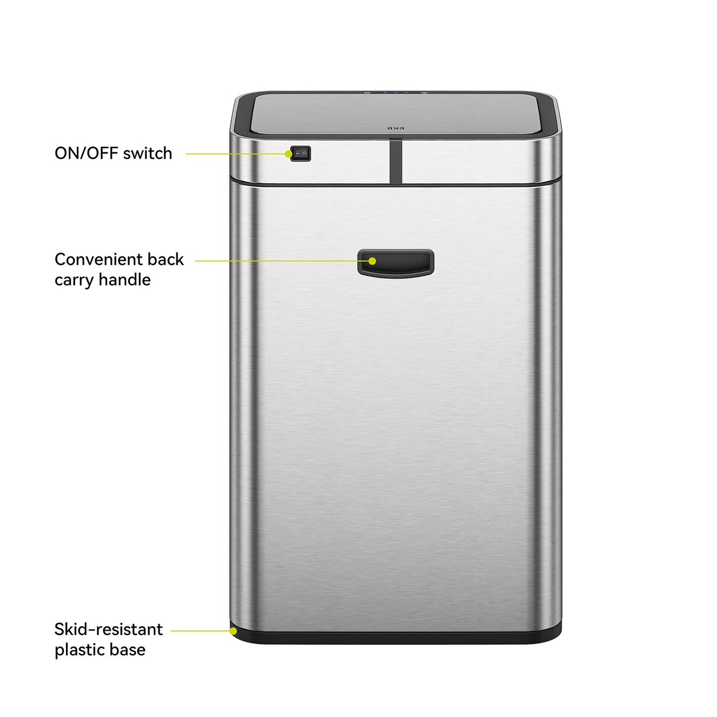 EKO Matte Stainless Steel Motion Sensor Kitchen Trash Can 13.2 Gallon