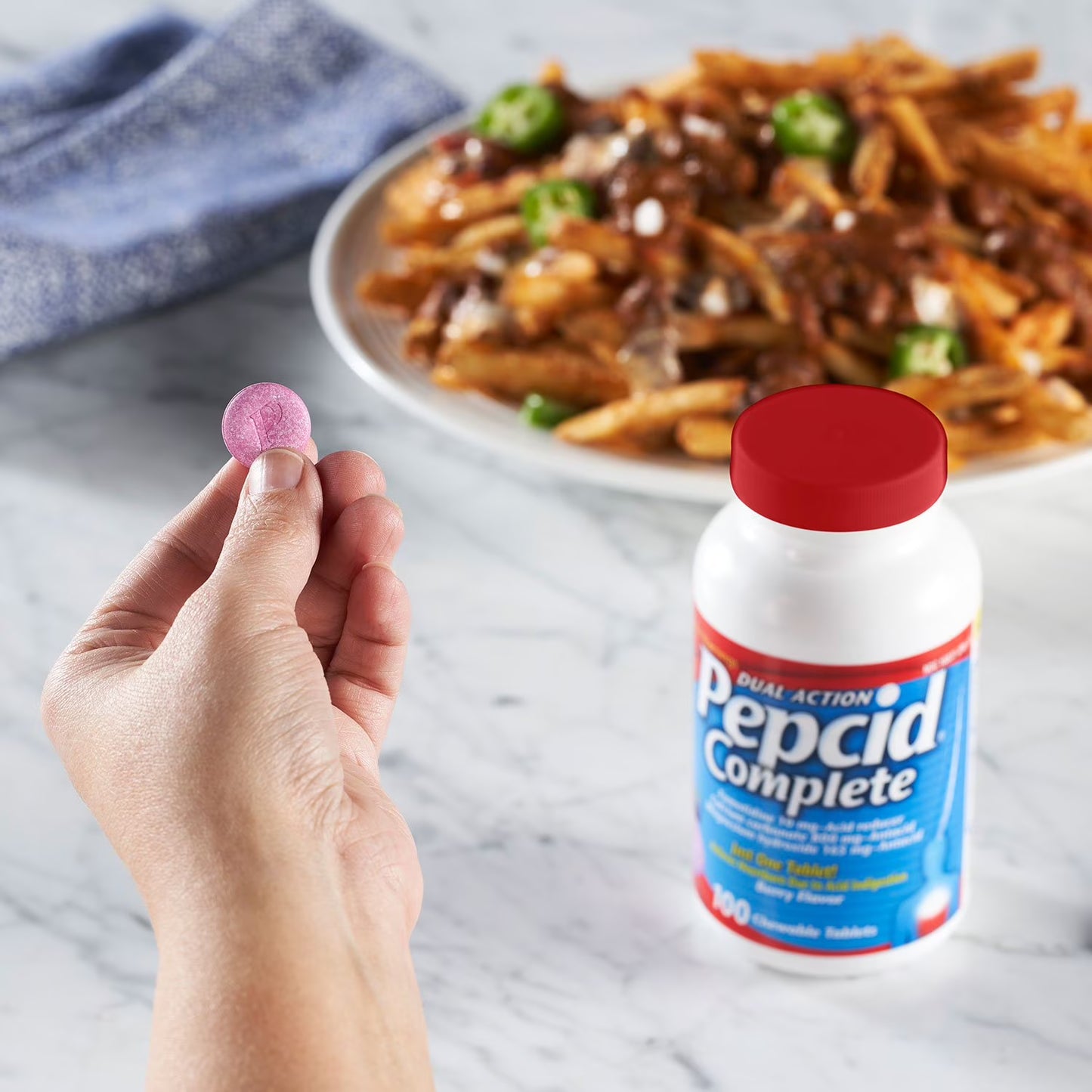 Pepcid Complete Acid Reducer + Antacid Chewable Tablets, Berry, 100 ct.