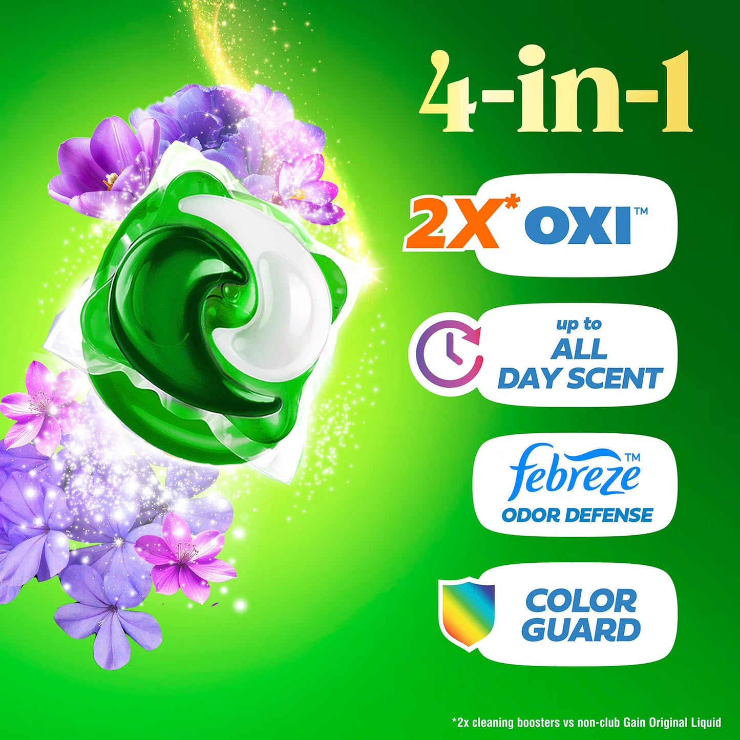 Gain Flings 4 in 1 Laundry Detergent Pacs, Moonlight Breeze, 152 ct.
