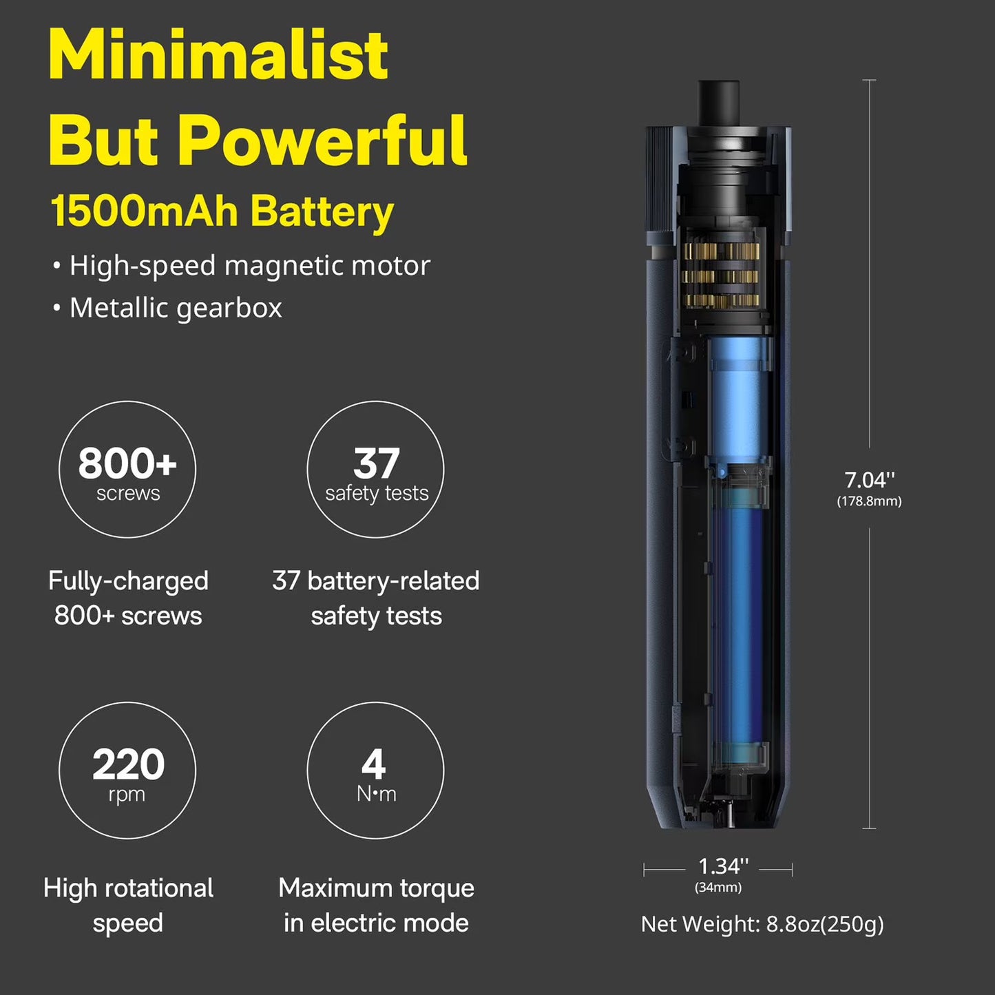 HOTO 3.6V Electric Screwdriver Tool Kit, Rechargeable, Magnetic Case Lid, 3 Torque Settings, 1500mAh Battery, LED Light