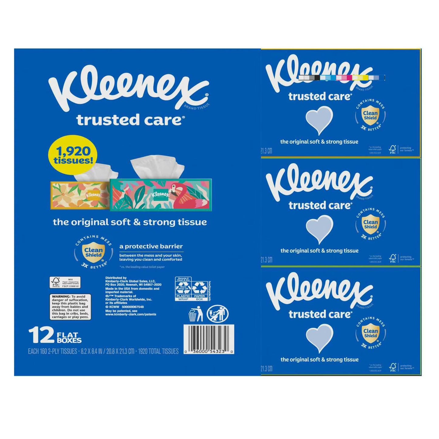 Kleenex Trusted Care Facial Tissues 12 boxes, 160 tissues/box