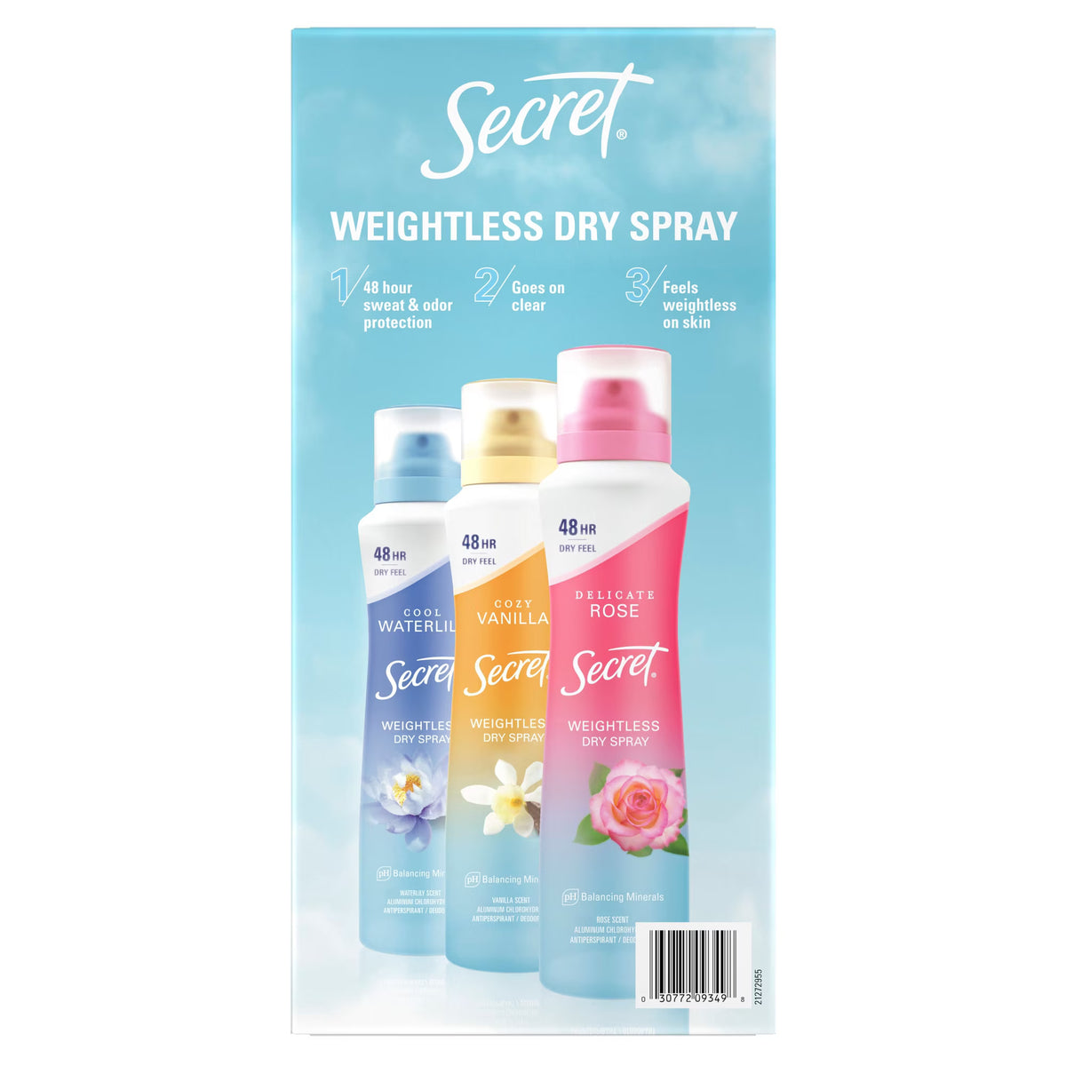 Secret Dry Spray Women's Antiperspirant Deodorant, Vanilla, Wild Rose & Waterlily, 4.1 oz., 3 pk.