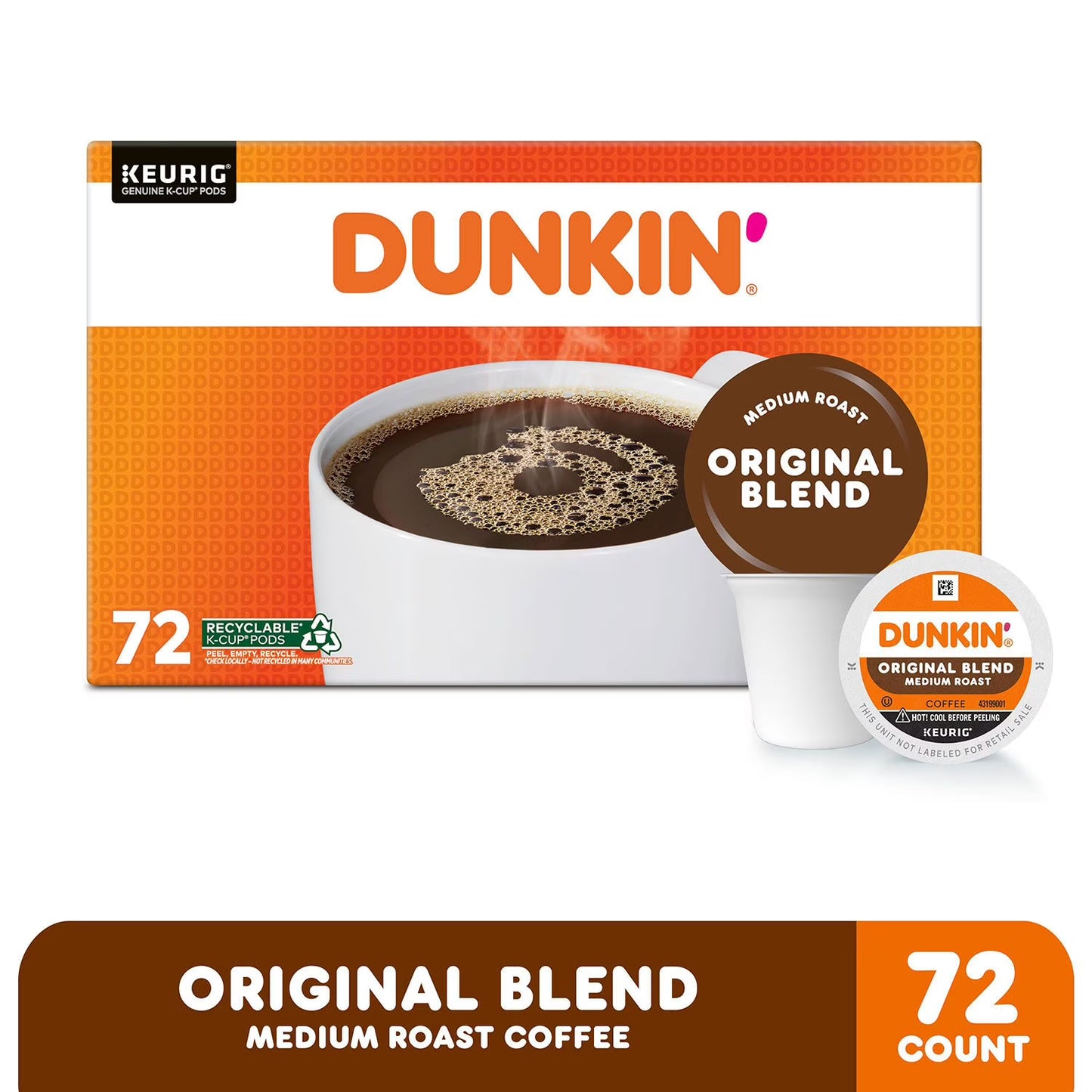 Dunkin' Donuts Medium Roast K-Cup Coffee Pods, Original Blend, 72 ct.