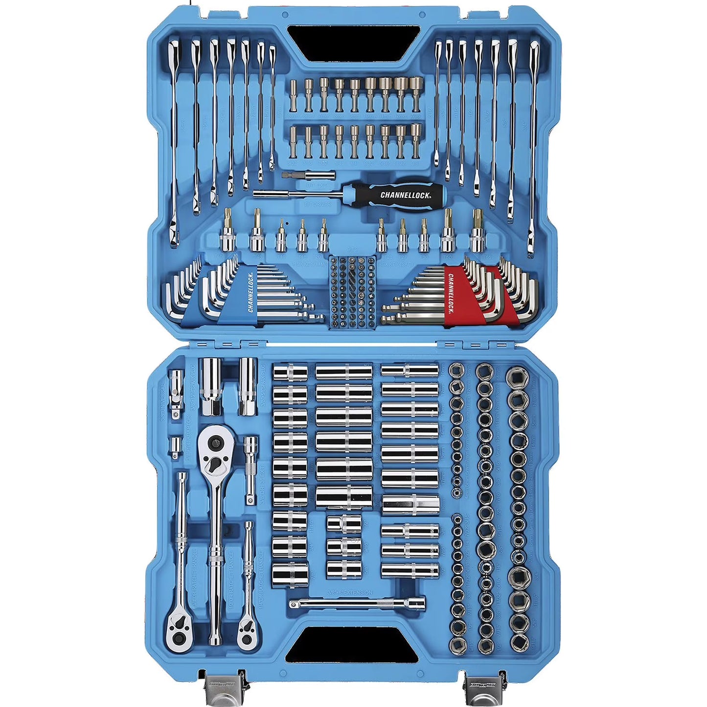 Channellock 225pc Professional Mechanic's Tool Set SAE & Metric Ratcheting Wrenches 1/4, 3/8, 1/2 inch Drive Sizes
