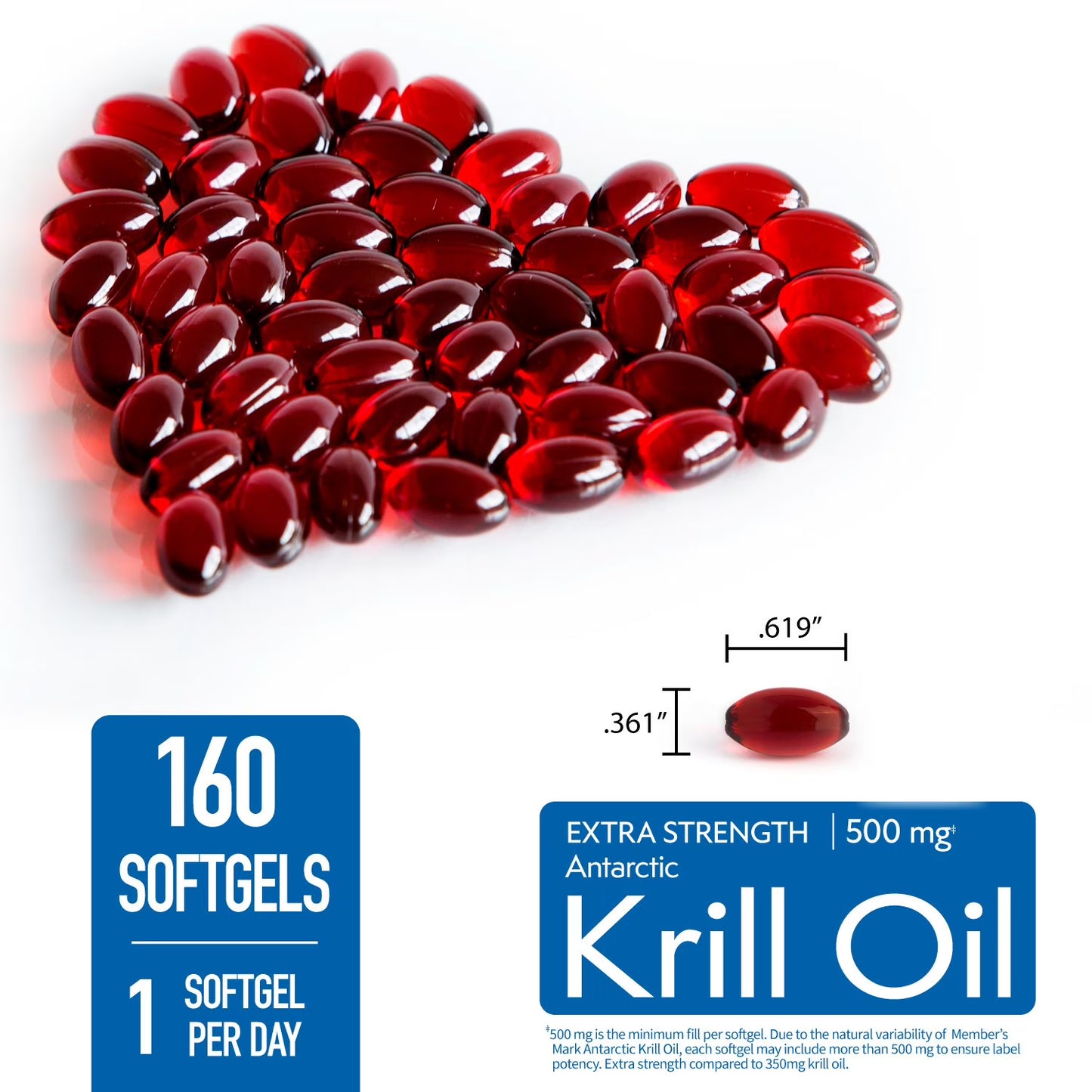 Extra Strength Antarctic Pure Omega-3 Krill Oil, 500 mg, 160 ct.