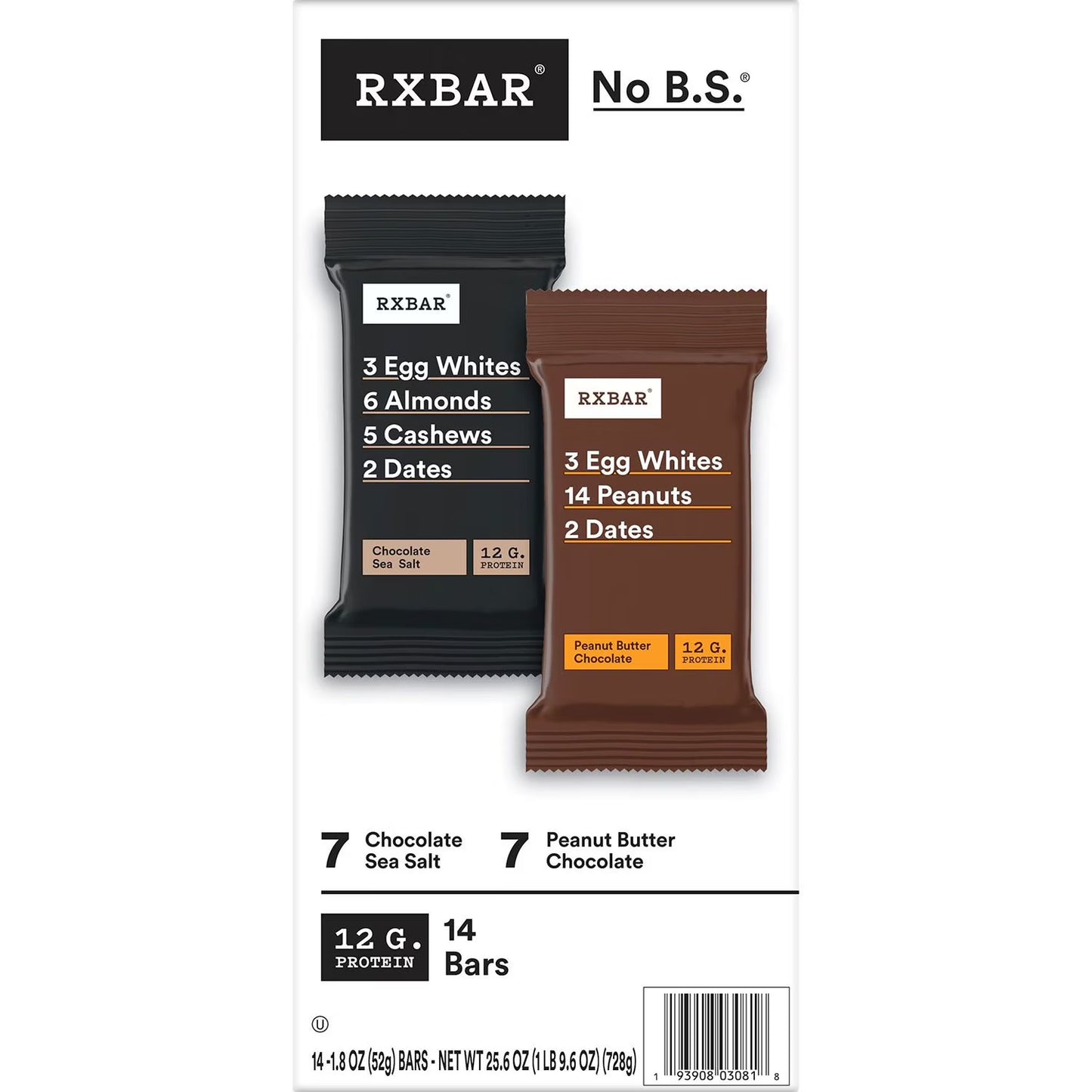 RXBAR Protein Bars, Chocolate Sea Salt and Peanut Butter Chocolate Variety Pack, 1.83 oz., 14 pk.