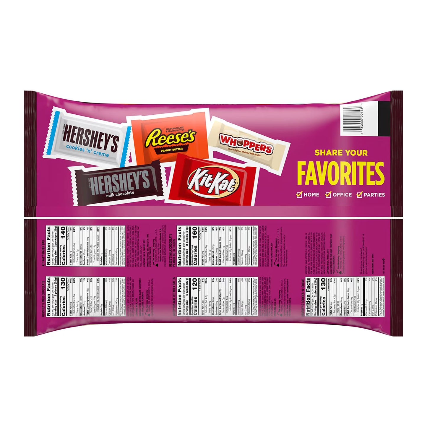 HERSHEY'S Assorted Chocolate Factory Favorites Snack Size Candy, 155 pcs.
