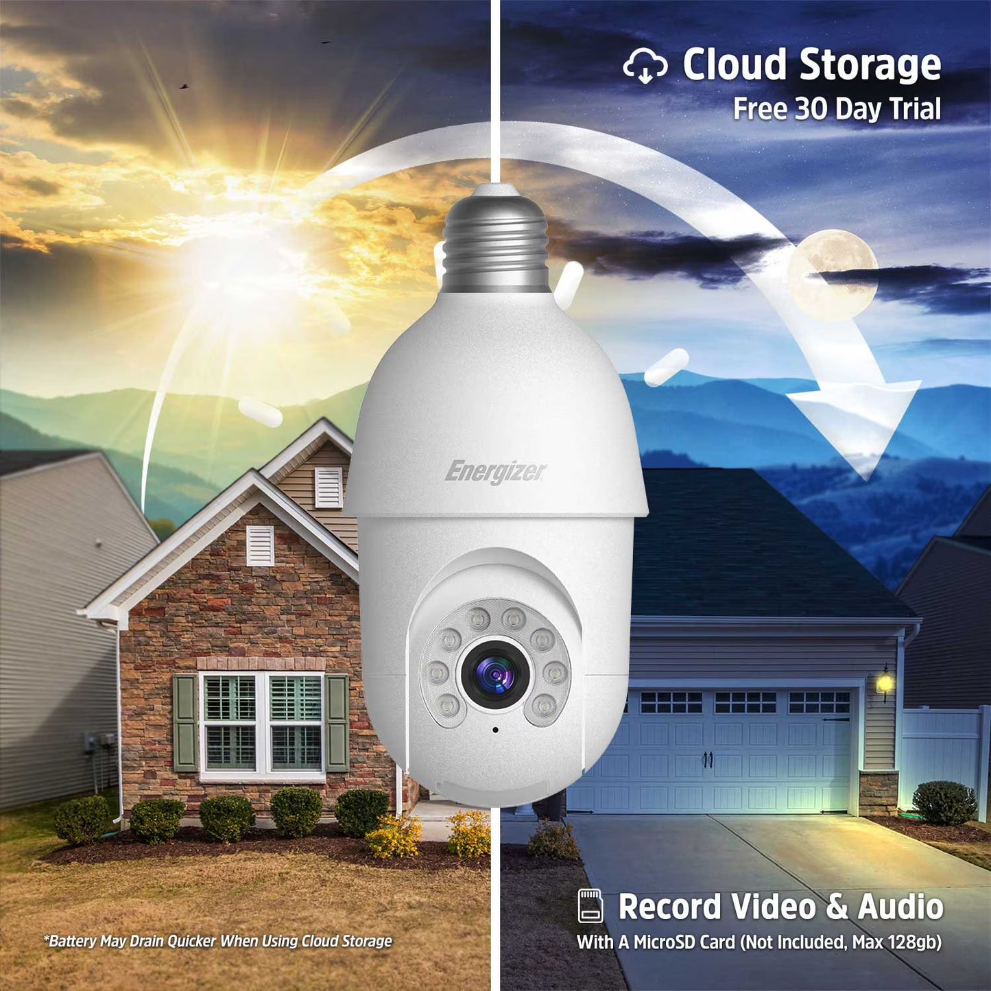 Energizer 2K Light Bulb Socket Security Camera with Socket Extension, 3pk.