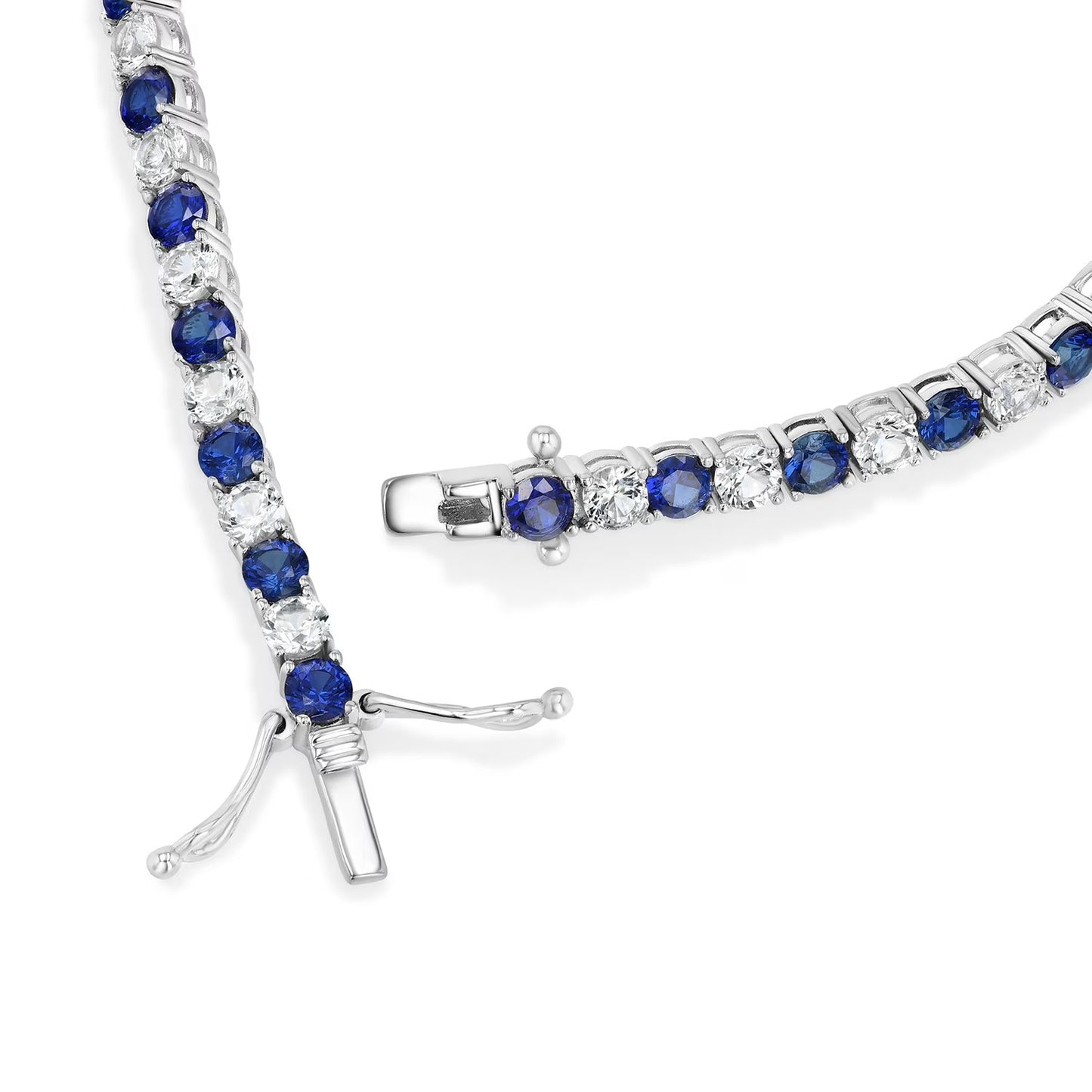 Lab Created White Sapphire Round Cut Gemstone Tennis Bracelet in Sterling Silver