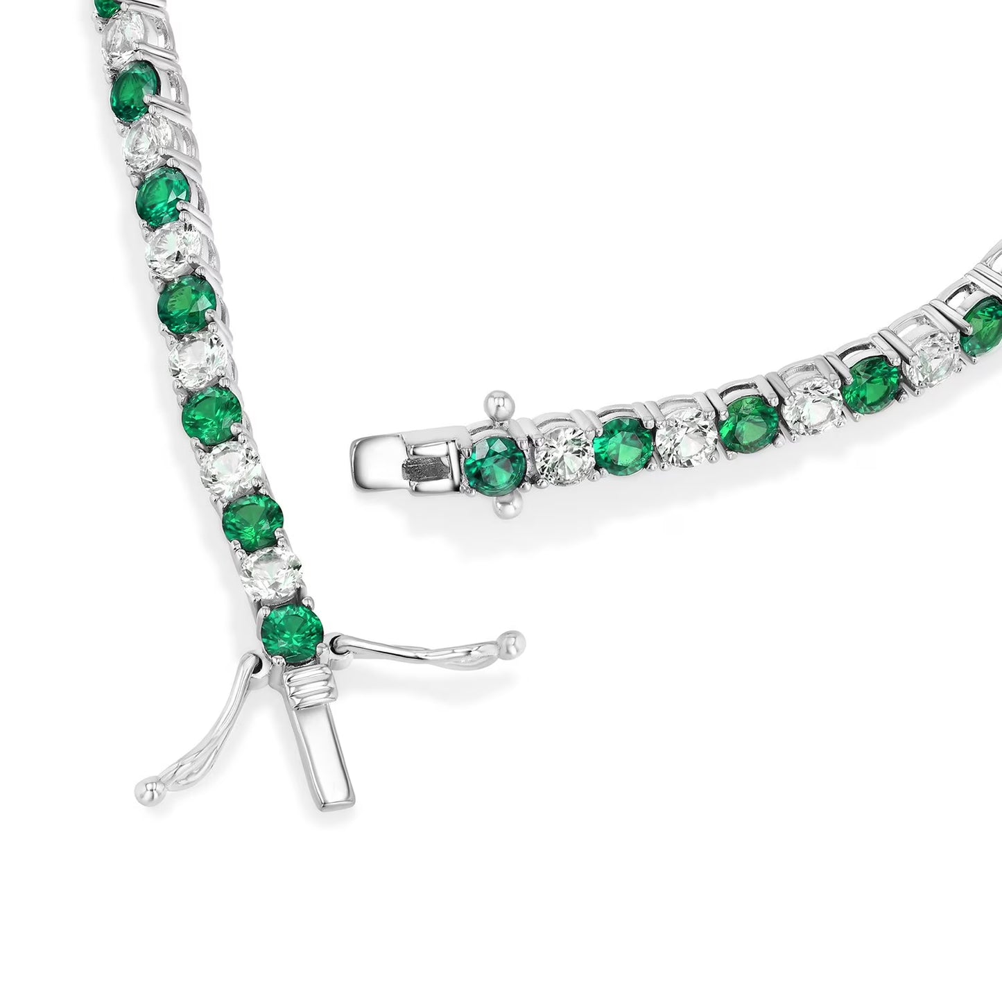 Lab Created White Sapphire Round Cut Gemstone Tennis Bracelet in Sterling Silver