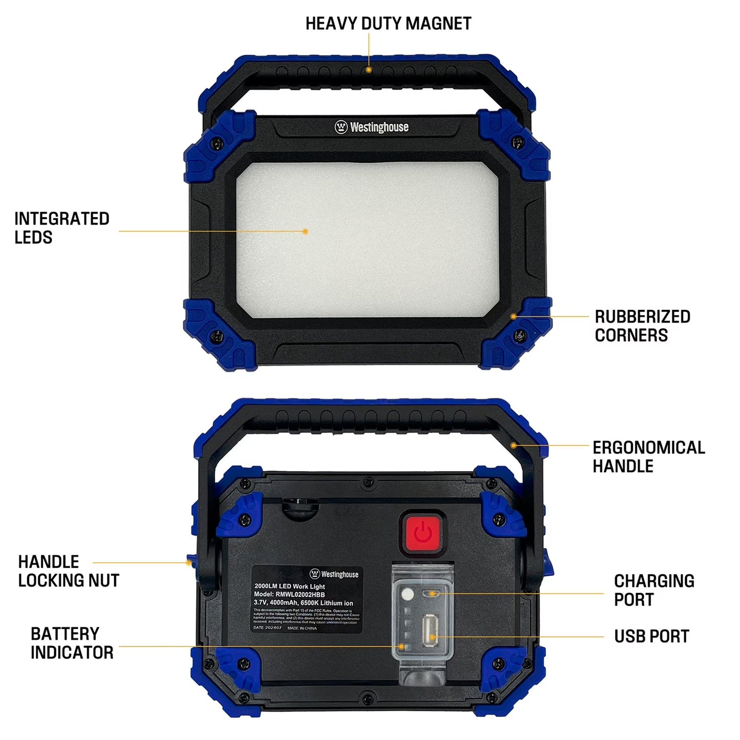 Westinghouse 2000 Lumen LED Rechargeable Portable Work Light (Set of 2)