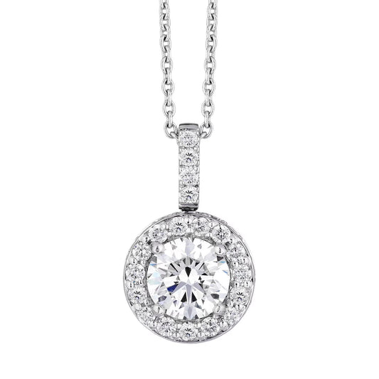 Elegant 18K Gold Necklace with 1.10 CTW Round Halo Diamond Pendant