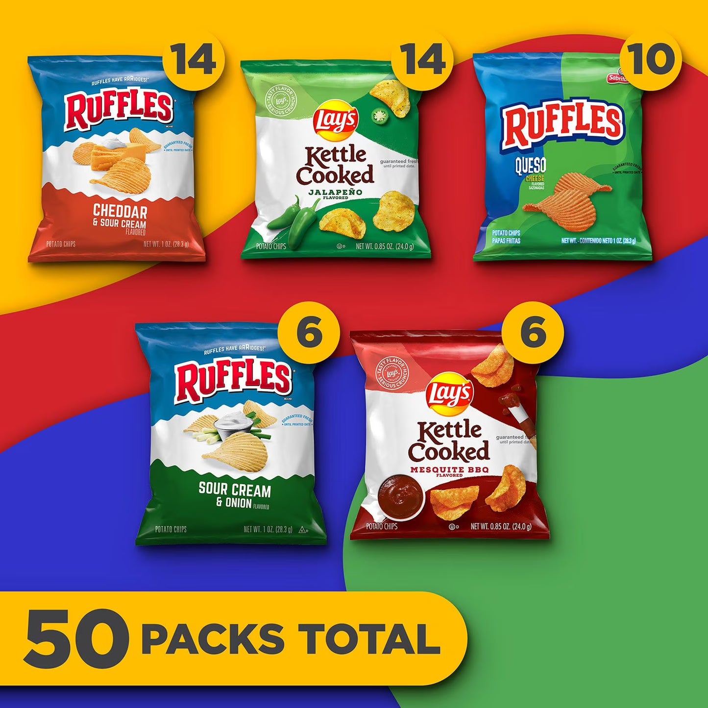 Lay's & Ruffles Crunch Mix Chips, Variety Pack, 50 pk.