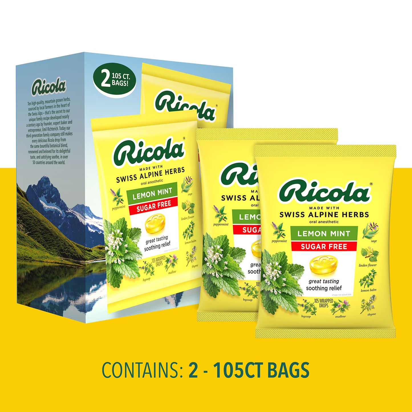Ricola Sugar-Free Lemon Mint Herb Throat Drops, 210 ct.
