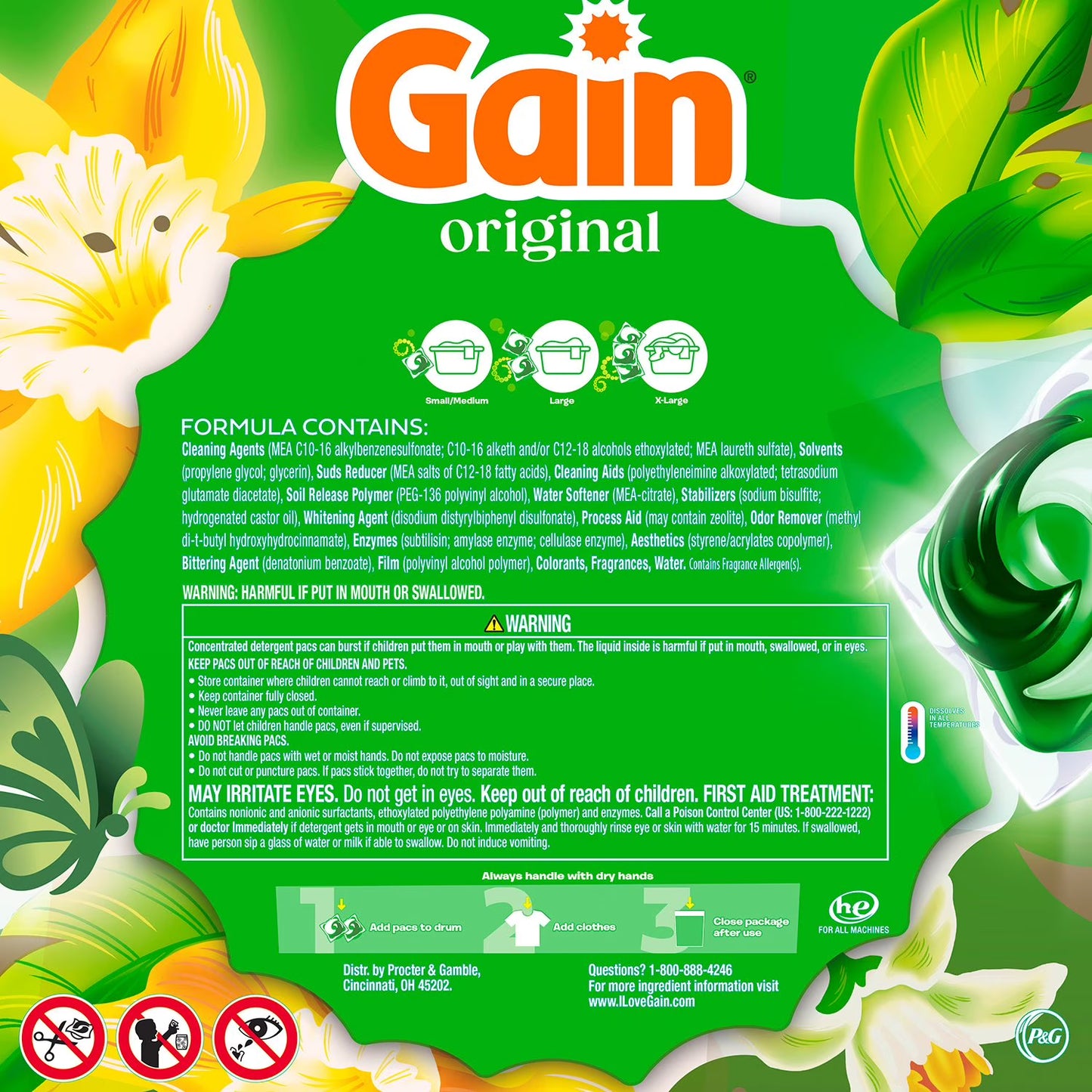 Gain Flings! 3 in 1 Laundry Detergent Pacs, Original Scents, 152 ct.
