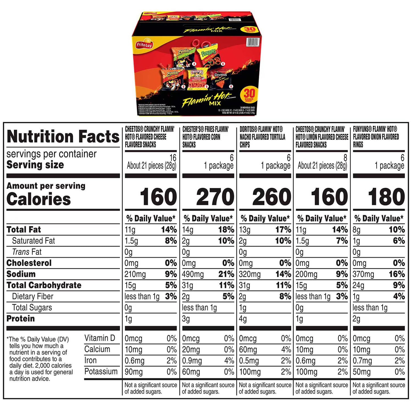 Frito-Lay Flamin' Hot Snacks, Variety Pack, 30 pk.