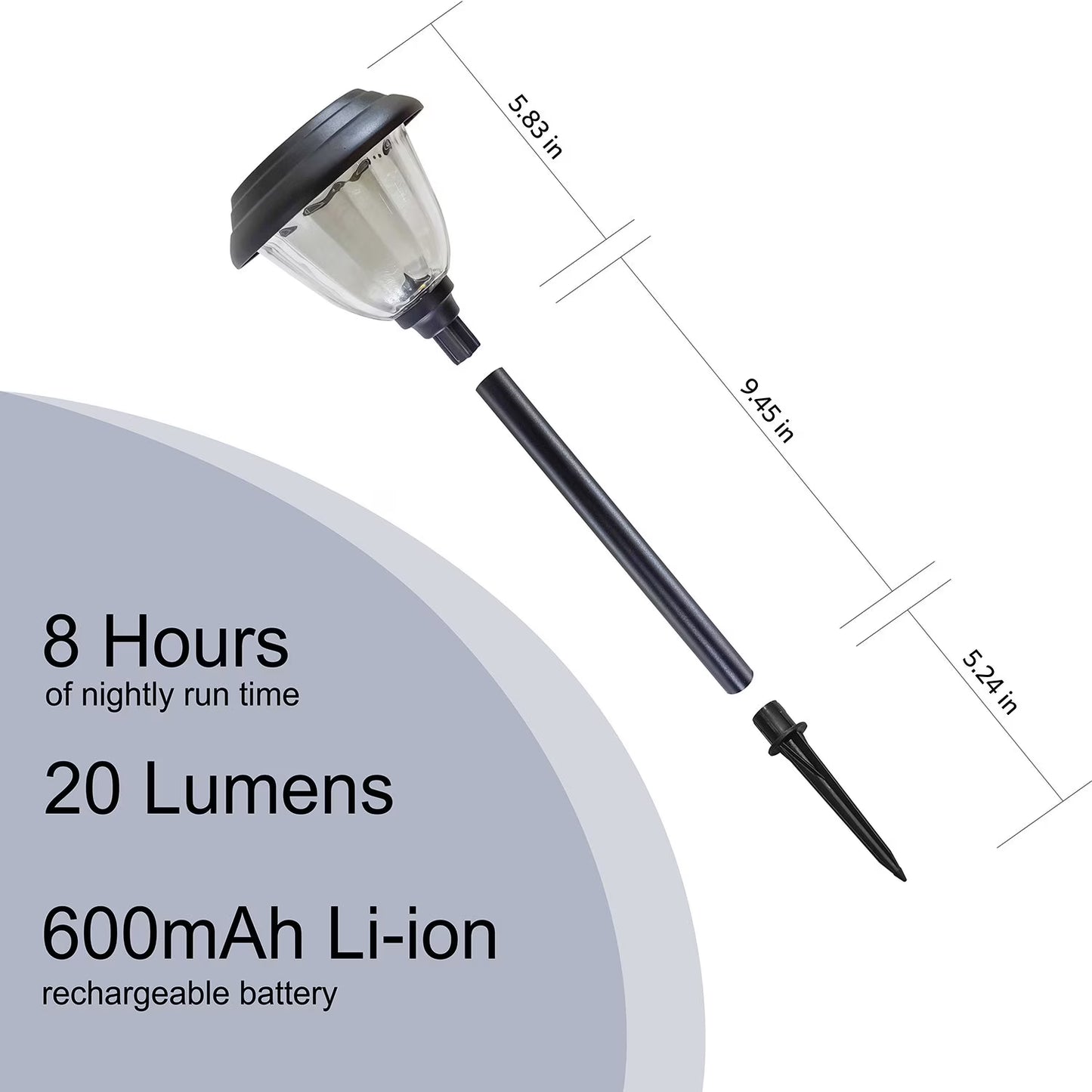 LED Solar Path Lights, 20 Lumens, 4-Pack