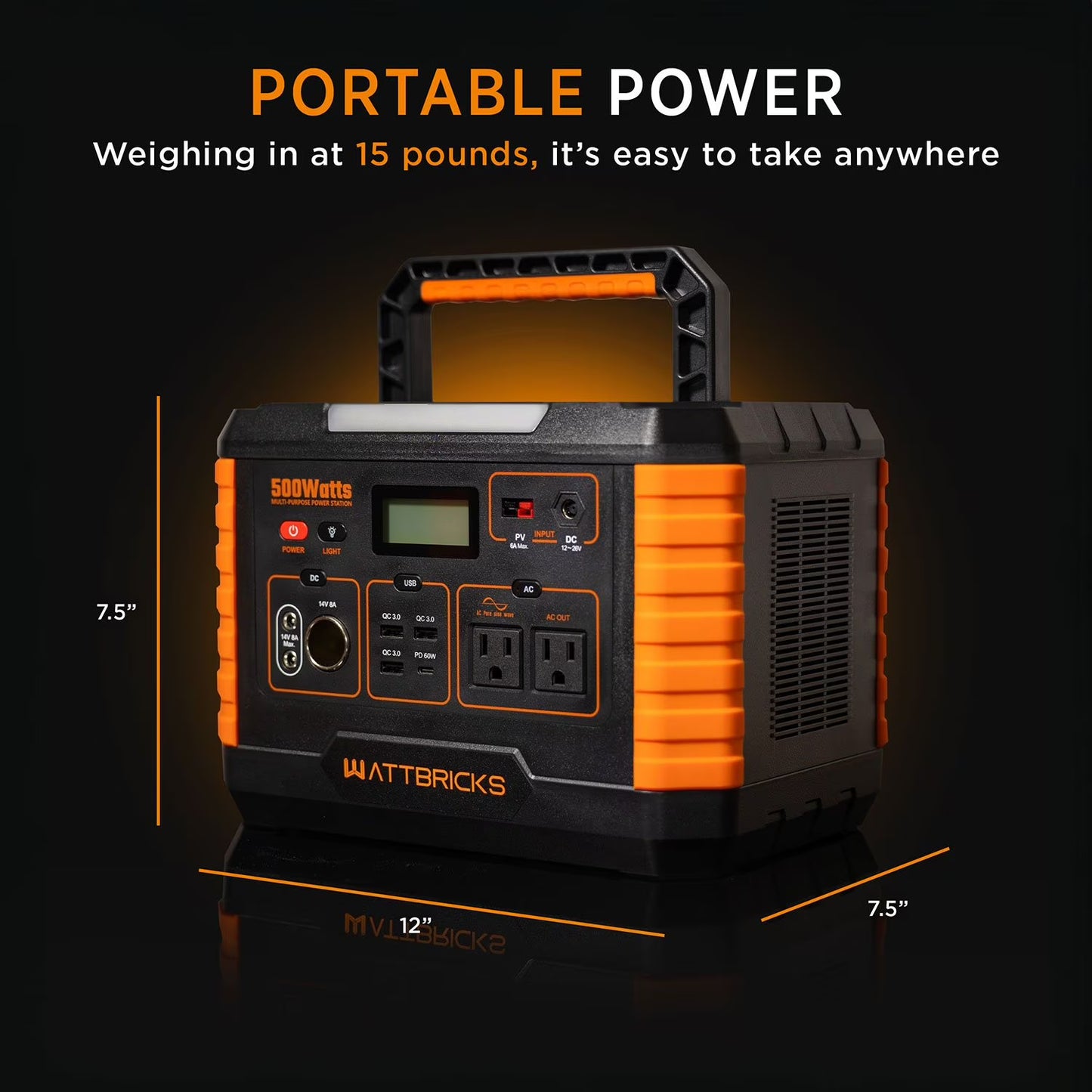 500 Watt Wattbricks Energy Inc. MP500 Portable Power Station 500W Solar Generator