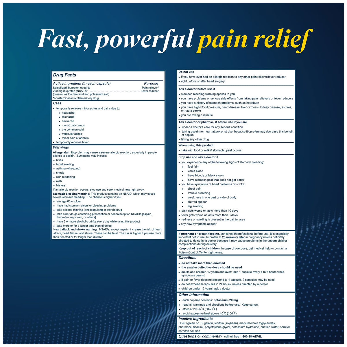 Advil Liqui-Gels Pain Reliever and Fever Reducer, Ibuprofen 200mg Capules, 240 ct.