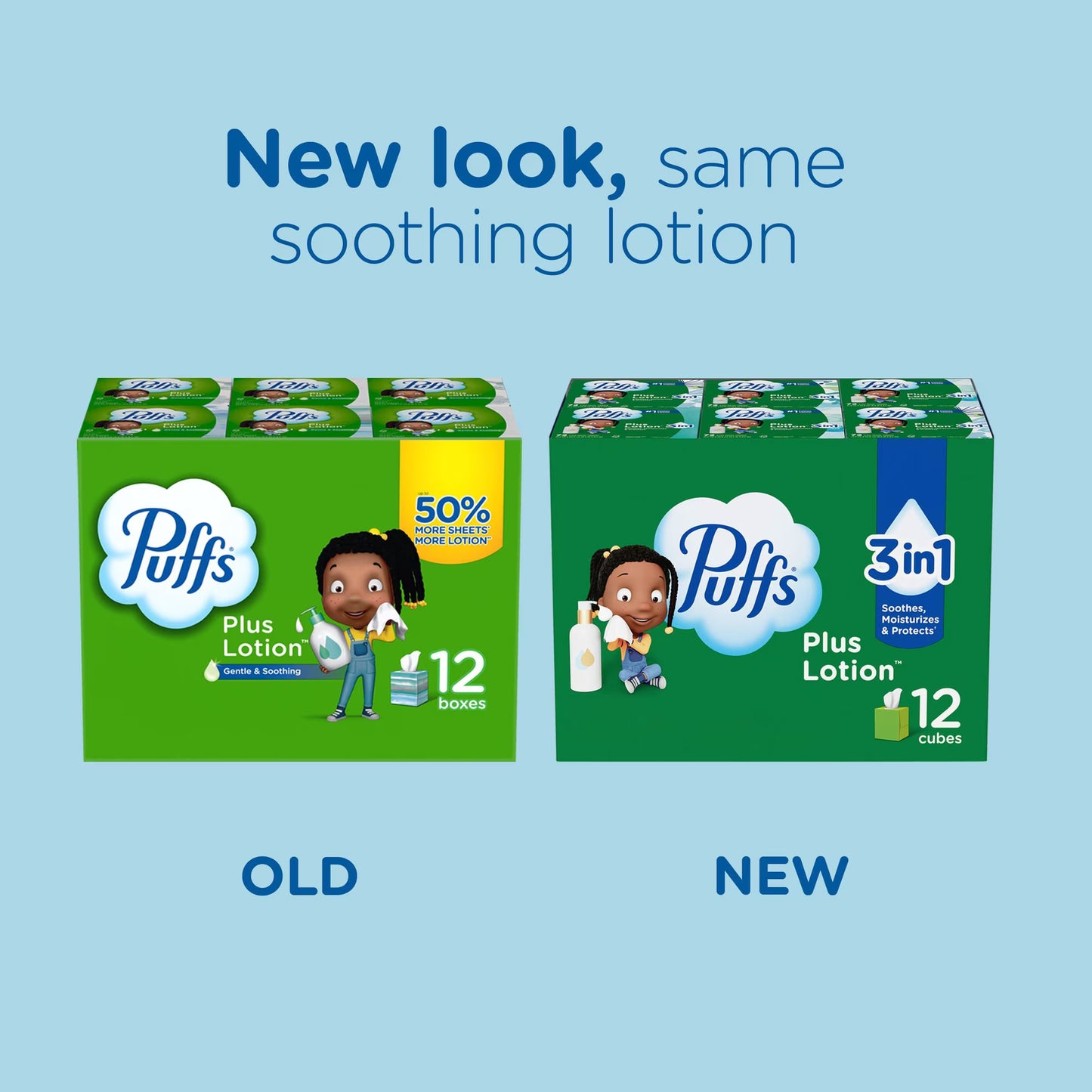 Puffs Plus Lotion 2-Ply Facial Tissues 12 Cube Boxes, 72 tissues/box