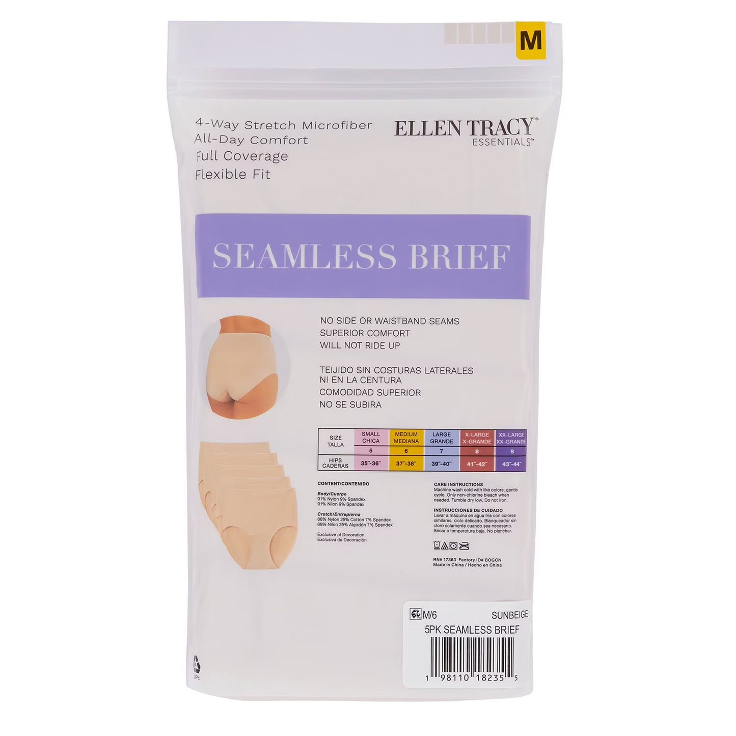Ellen Tracy Women's 5-Pack Seamless Brief