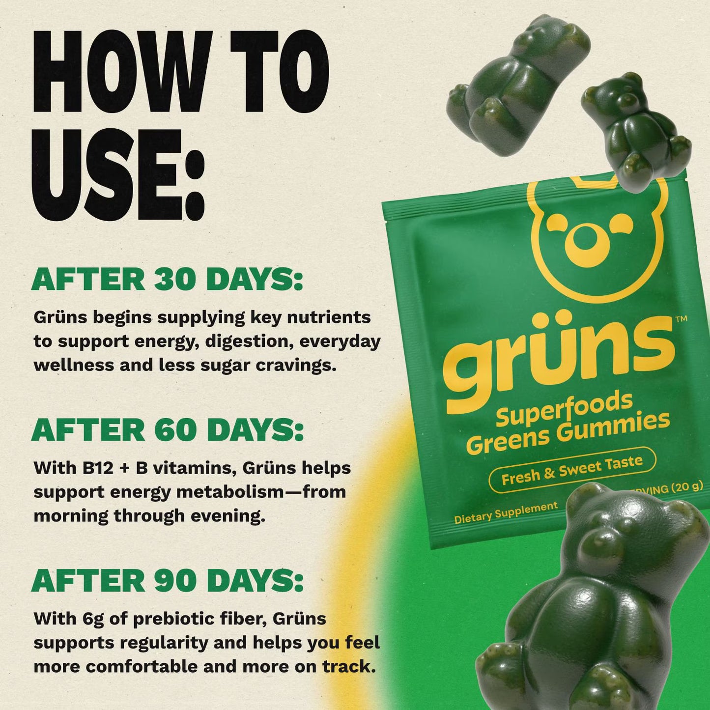 Gruns Adult Organic Superfood Greens Multivitamin Gummies, 25 ct.