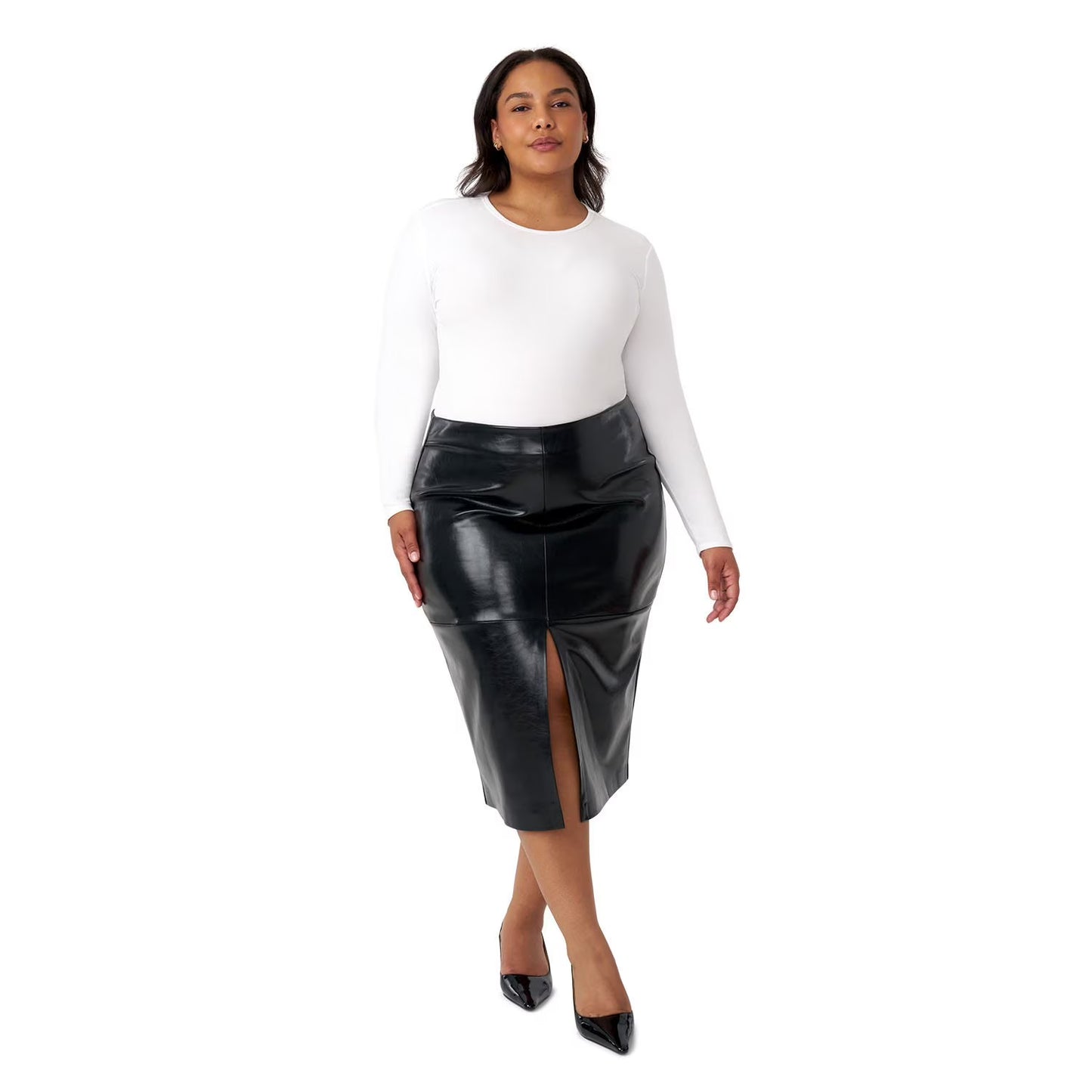 Edited by Hunter McGrady Women's Faux Leather Midi Skirt