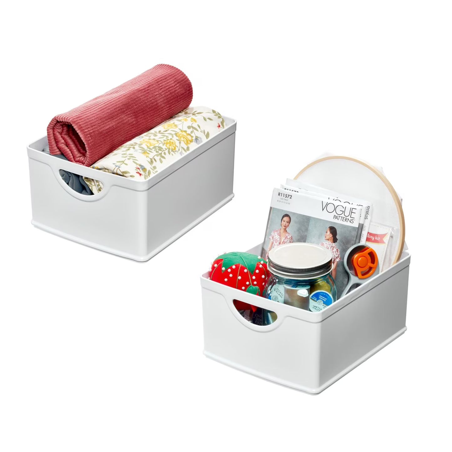 iDesign Set of 2 White Stacking BPA-Free Organization Bins, 5" H x 8" W x 10" D