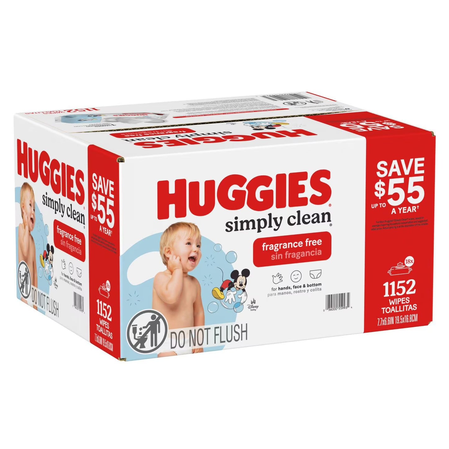 Huggies Simply Clean Unscented Baby Wipes, 18 pk., 1152 Wipes