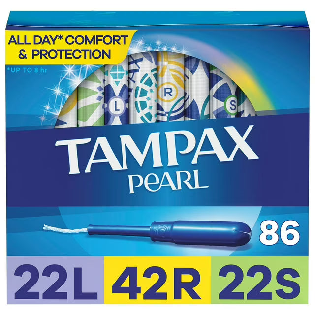 Tampax Pearl Tampons Trio Pack, Unscented, Light, Regular & Super, 86 ct.