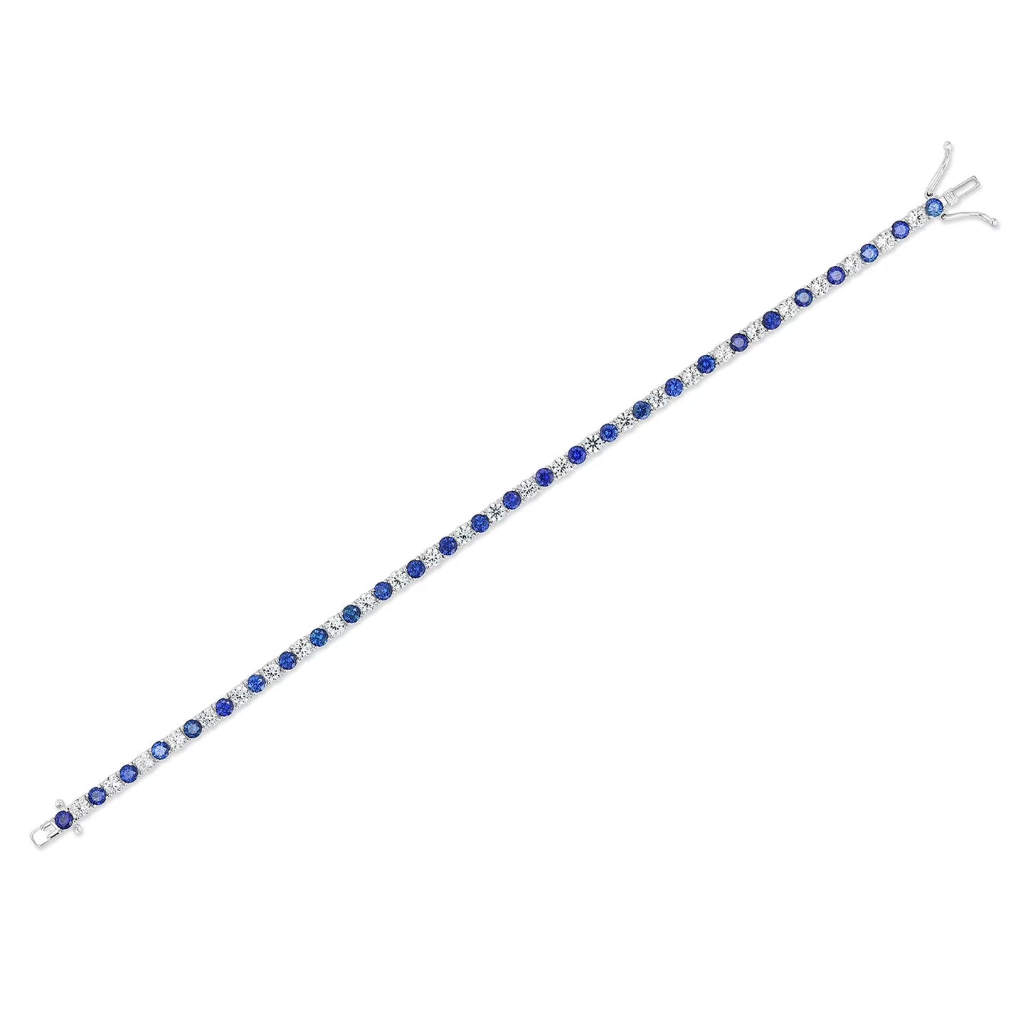 Lab Created White Sapphire Round Cut Gemstone Tennis Bracelet in Sterling Silver