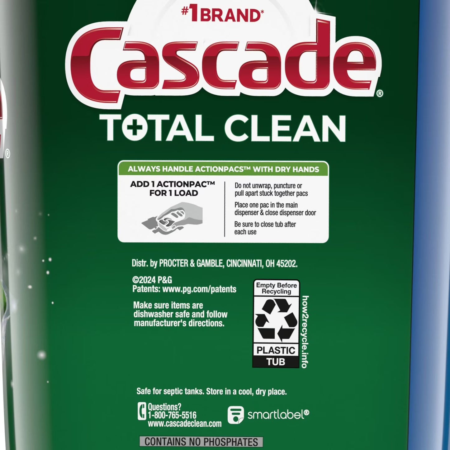 Cascade Total Clean ActionPacs Dishwasher Detergent, Fresh Scent, 95 ct.