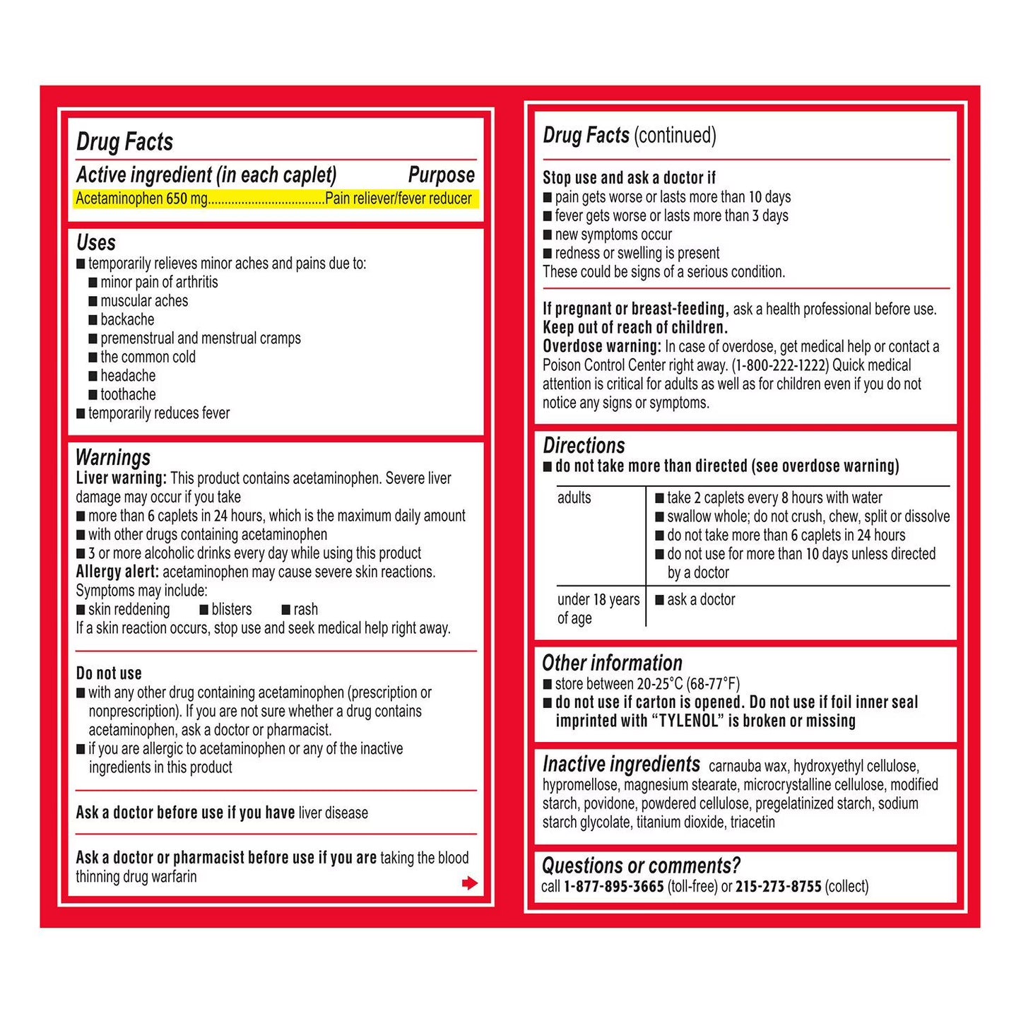 Tylenol 8-Hr. Arthritis Pain Caplets, 650 mg Acetaminophen, 290 ct.