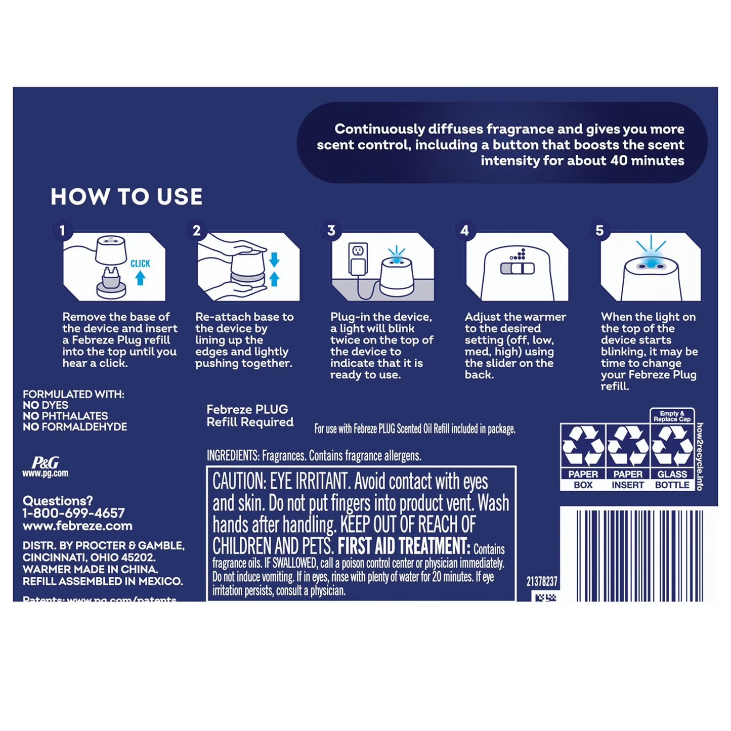 Febreze PLUG Scent Booster Oil Starter Kit, Refresh & Energize + CALM Lavender & Vanilla Bean, 1 Warmer + 3 Refills, 2.63 fl. oz.