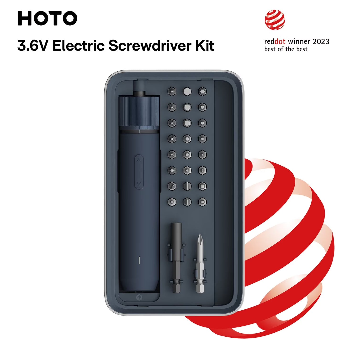 HOTO 3.6V Electric Screwdriver Tool Kit, Rechargeable, Magnetic Case Lid, 3 Torque Settings, 1500mAh Battery, LED Light
