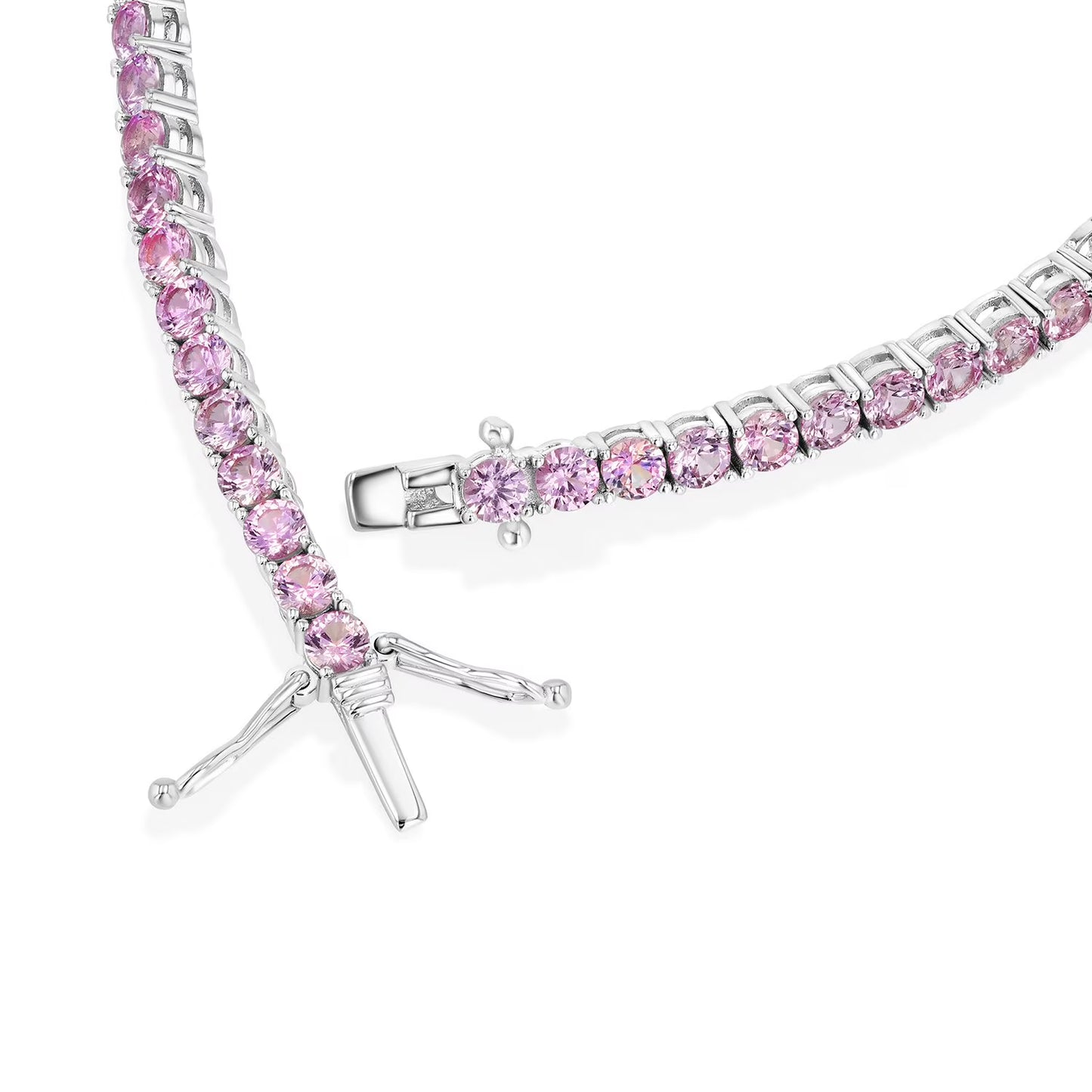 Lab Created White Sapphire Round Cut Gemstone Tennis Bracelet in Sterling Silver