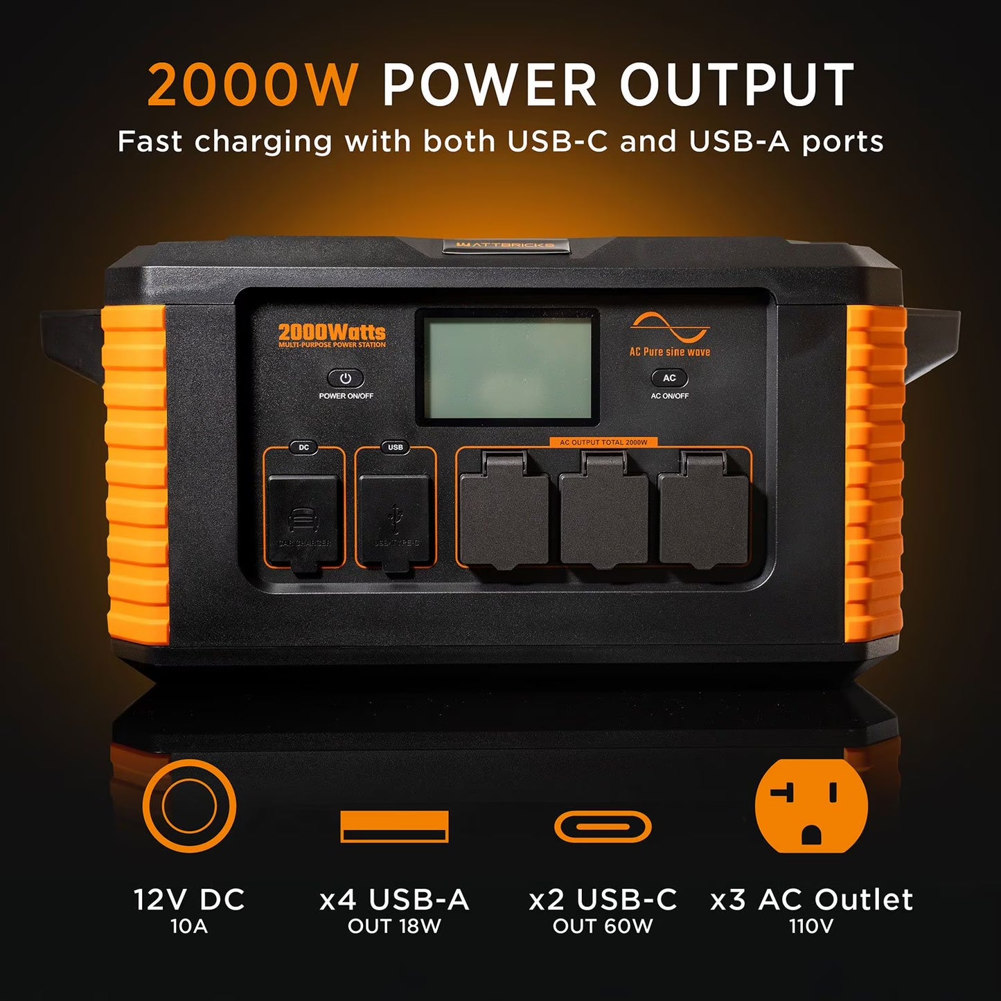 2,000 Watt Wattbricks Energy Inc. MP2000 Portable Power Station Solar Generator