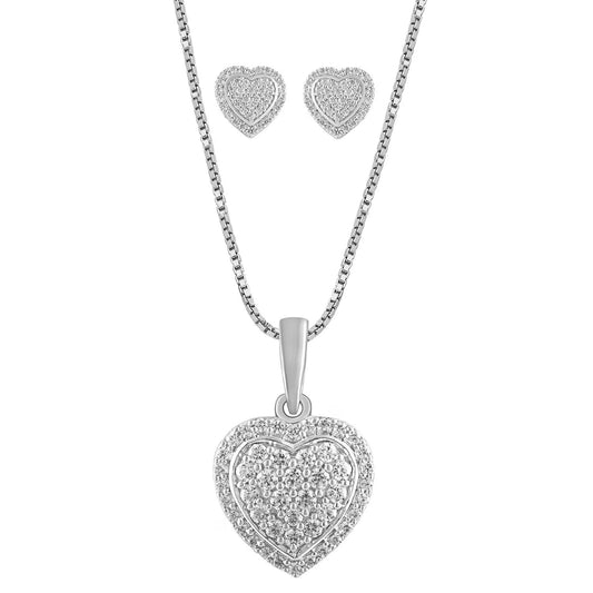 Diamond Heart Pendant Necklace & Stud Earring 0.50 CT. Set in 14K Gold