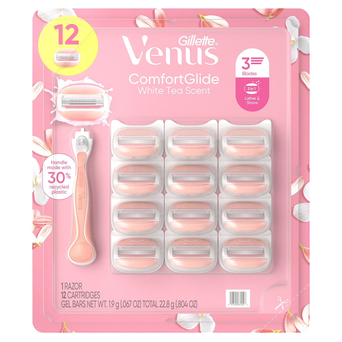 Venus Comfortglide Women's Razor Handle + 12 Cartridges, White Tea