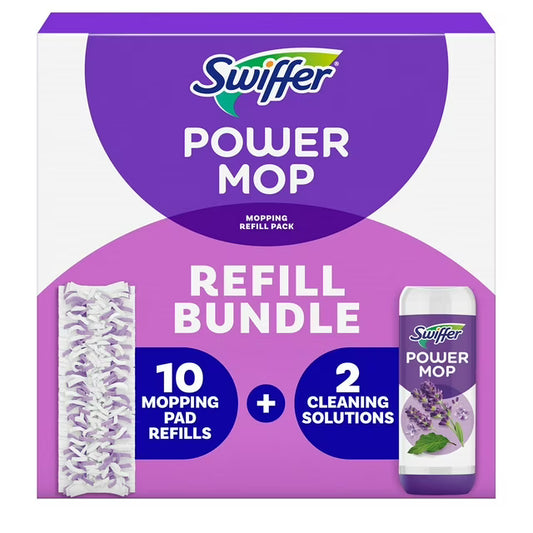 Swiffer PowerMop Refill Bundle, Lavender, 10 Mop Pads + 2 Bottles